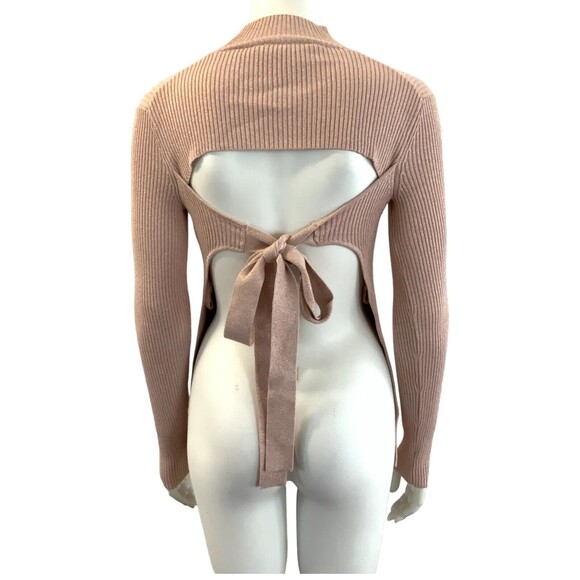 BCBGMaxAzria Charlie Ribbed Long Sleeve High Neck Blouse Top Blush XXS - Picture 3 of 15